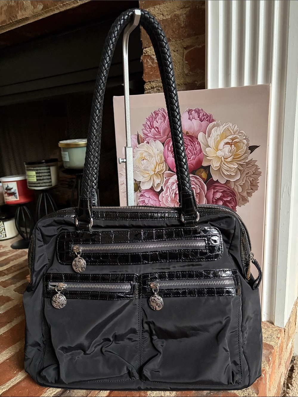 Brighton Black Shoulder Bag with Braided Handles